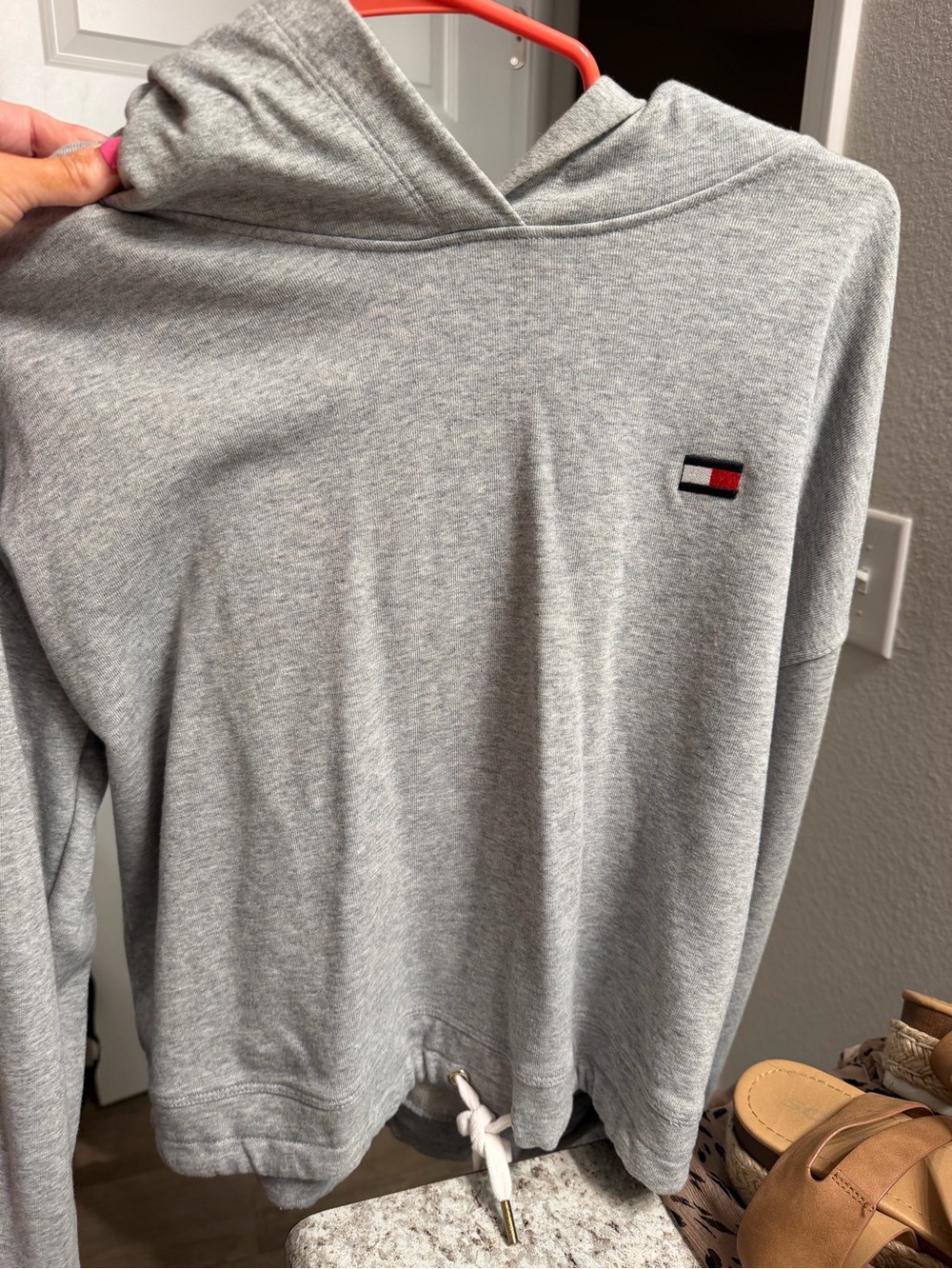Tommy Hilfiger Light Gray Crewneck Hoodie with Flag Logo
